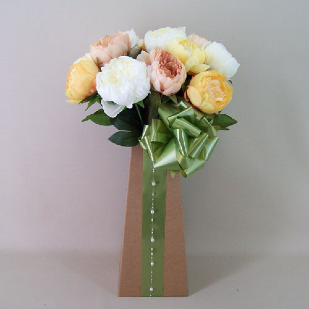 Artificial Flowers Gift Bouquets Peony Perfection Yellow and Peach